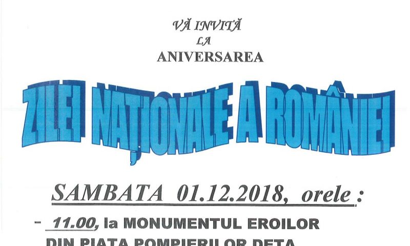 1 Decembrie 2018- Programul Centenarului Marii Uniri