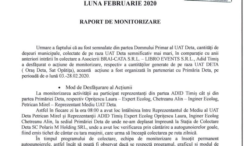 Activitatea de colectare deșeuri Zona 3- Deta