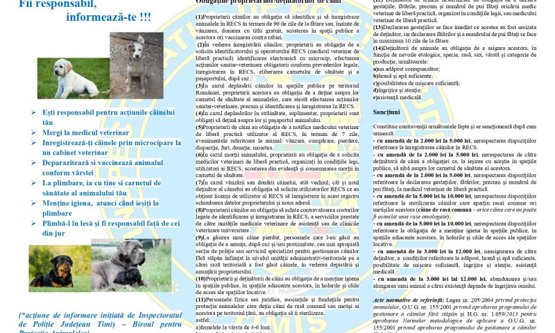 Anunț din partea IPJ Timiș – Biroul pentru Protecția Animalelor!